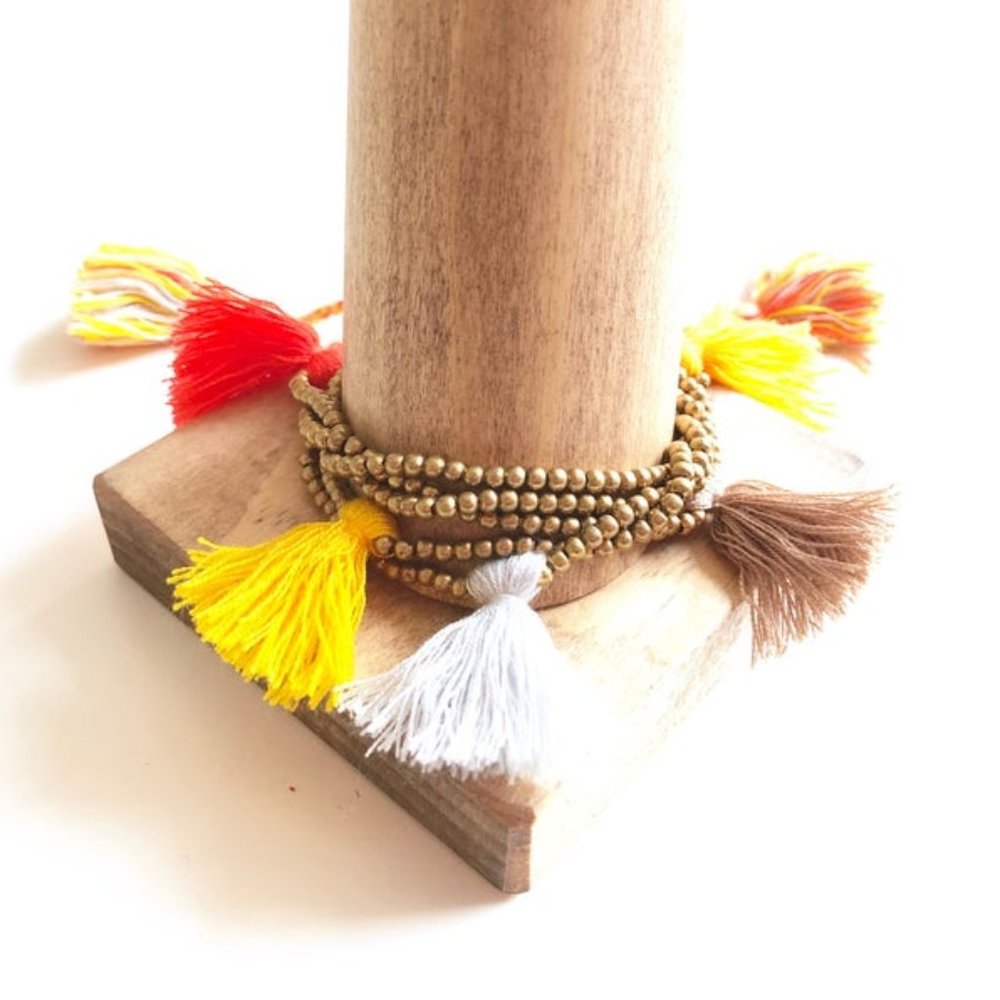 Orange & Yellow Tassel Multi Strand Boho Bracelet